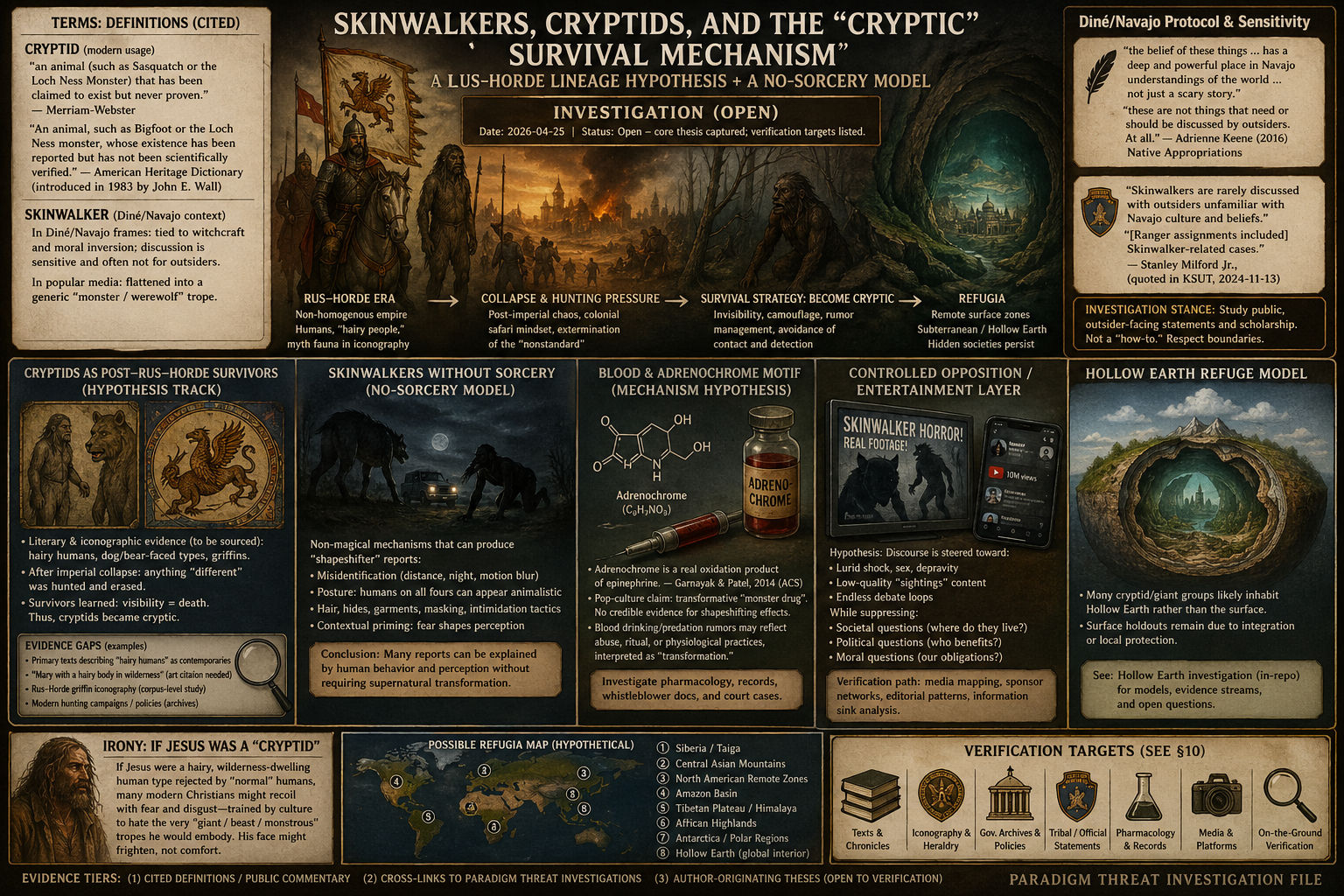 Skinwalkers and cryptids — Rus–Horde survivorship thesis and no-sorcery model