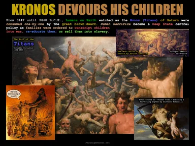 Kronos (Saturn) devours its children (planets and moons)